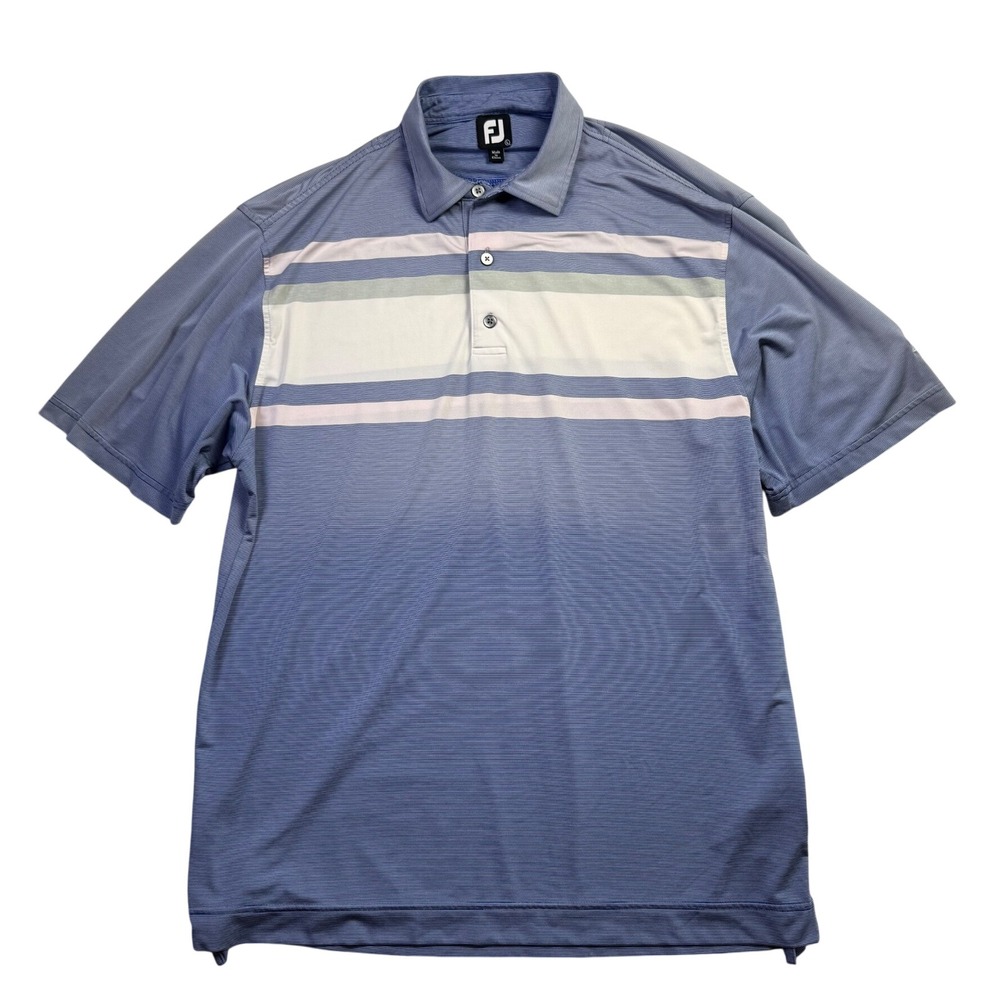 FootJoy Mens Large Blue Striped Palm Aire Country Club Golf Polo-2638